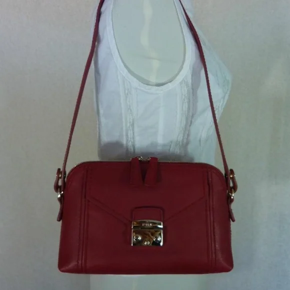 Furla Cabernet Red Leather Bonnie Convertible Clutch/Shoulder Bag/Crossbody Bag